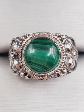 3.5 Carat African Malachite 925 Sterling Silver Artisan Ring